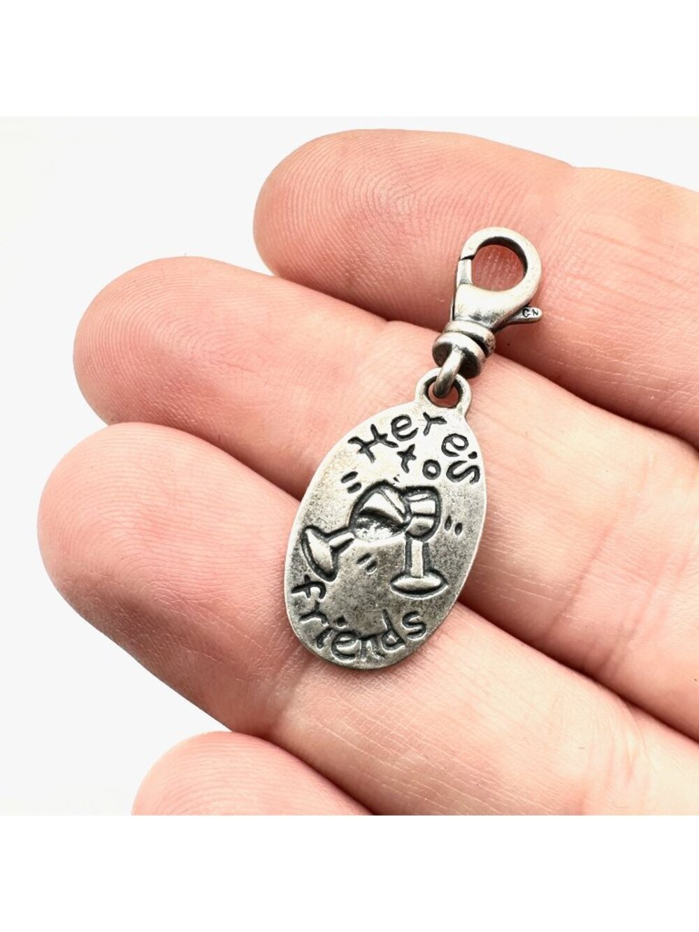 Silpada Charm Sterling Silver Here's to Friends Cheers Wine